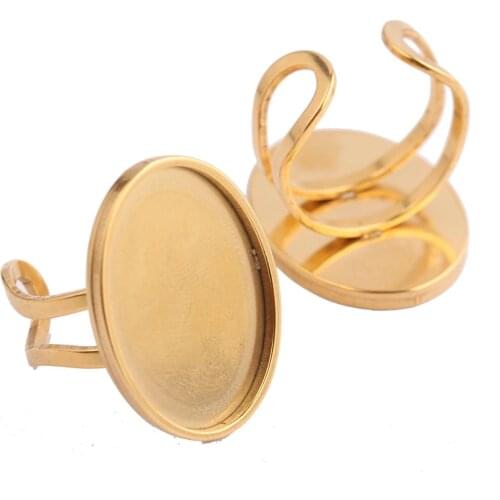 Onwear 10pcs Gold Plated Stainless Steel 18x25mm Oval cabochon ring base blanks diy cameo bezel settings for jewelry making
