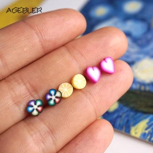 Original Heart Earrings for Women Girl Brinco Fashion Original Gift Pairs/lot Kids Stud Earrings Cute Polymer Clay Flower P03