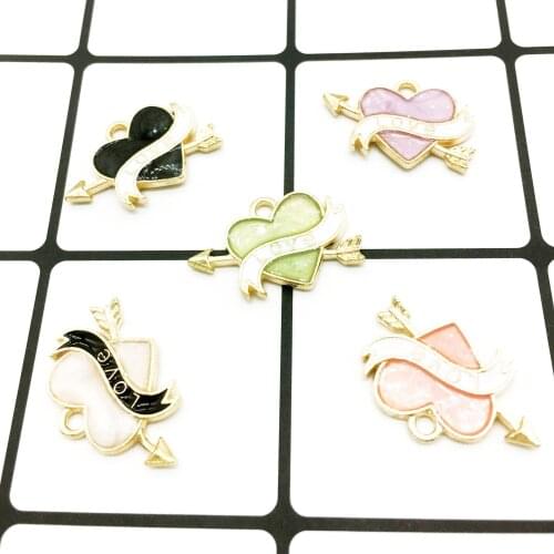 10pcs/lot Arrow Heart Shape Enamel Charms 23*16mm Gold Color Alloy Metal DIY Jewelry Earring Bracelet Charm Pendants