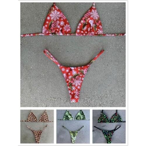 Sexy Bikini 2022 Christmas print Swimsuit Swimwear String Bikini Set Bathing Suit Women Biquini Thong Bikinis Beachwear