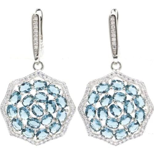 26x22mm Delicate Fine Cut Dazzling Cubic Zircon Bridal Jewelry Created Pink Tourmaline Hot Selling Silver Earrings