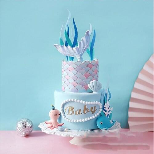 Mermaid Cake Decor Mermaid Tail Scales Cupcake Rim Under The Sea Theme Happy Birthday Party Decor Kids Girls Dessert Decor