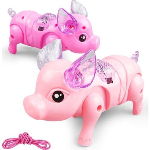 Rope Pig Electric Walking Luminous Music Portable Children Creative Toy Electric light-emitting rope toy pig