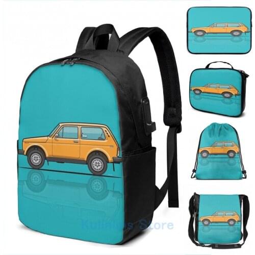 Funny Graphic print VAZ 2121 LADA Niva 4x4 Orange USB Charge Backpack men School bags Women bag Travel laptop bag