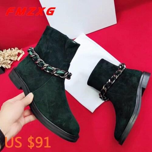 Leisure Women Boots High Quality Fashion Chain Boots Sexy Shoes Genuine Leather Top Brand Winter Ankle Leather Womens Boots