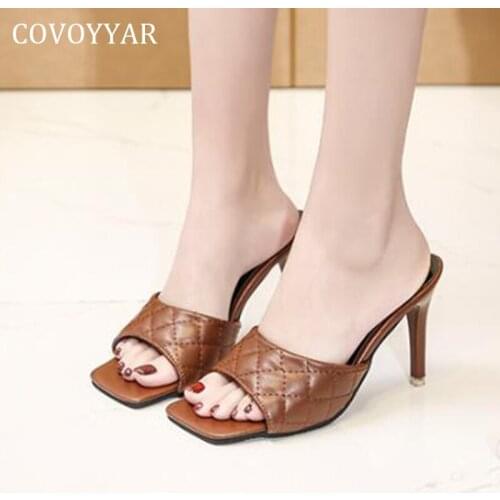 COVOYYAR Concise Summer Slippers Women Mules High Heels Lady Slides Breathable Peep Toe Slip on Pumps Plus Size 35-42 WSL150