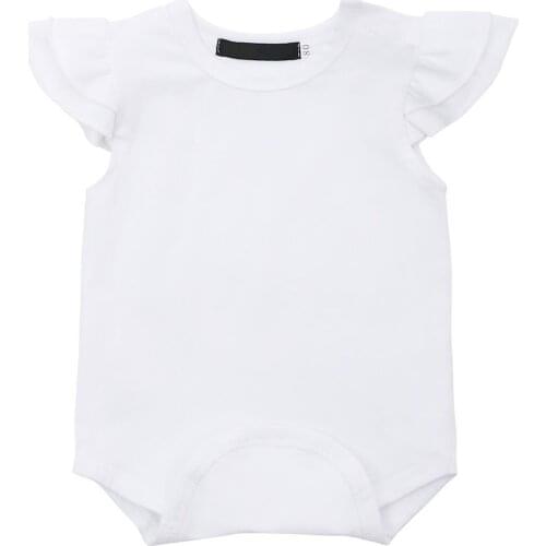 Babys Clothes Girls Pure Color Short-Sleeved Flying Sleeve Romper Birthday Party Holiday Photo Shoot Stage Performance