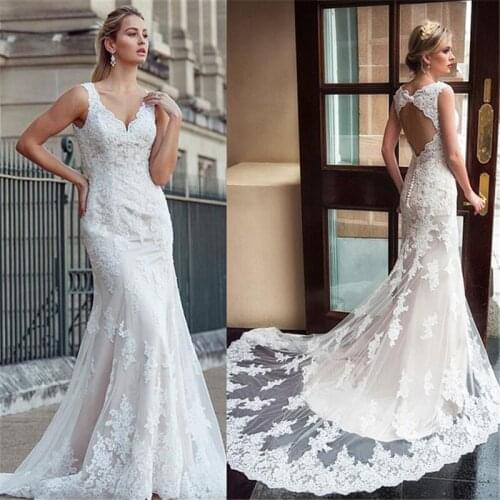 Mermaid Sweetheart Full Lace Appliques Wedding Dresses 2021 Tulle Backless Bride Dress Sleeveless vestido de noiva