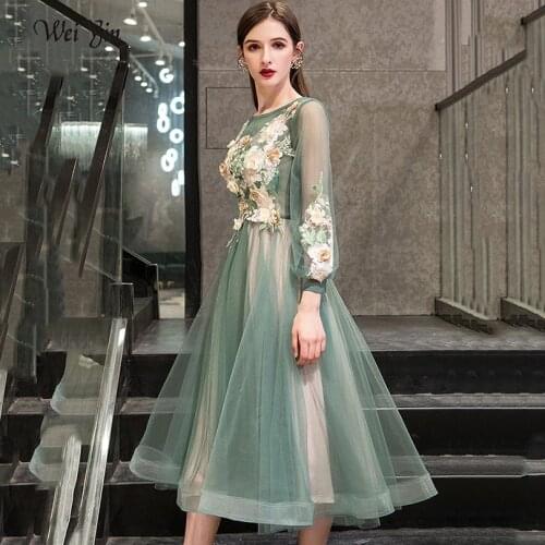 Wei yin AE0376 Evening Dress 2021 Elegant O-Neck Appliques Plus Size Robe De Soiree Applieus Women Party Dresses