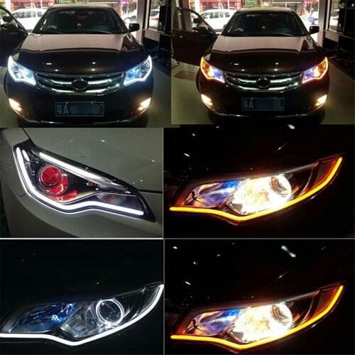 2pcs Soft Car Auto Sequential Flow Strip 60cm LED Flexible DRL Headlight Turn Signal Switchback Light Lamp