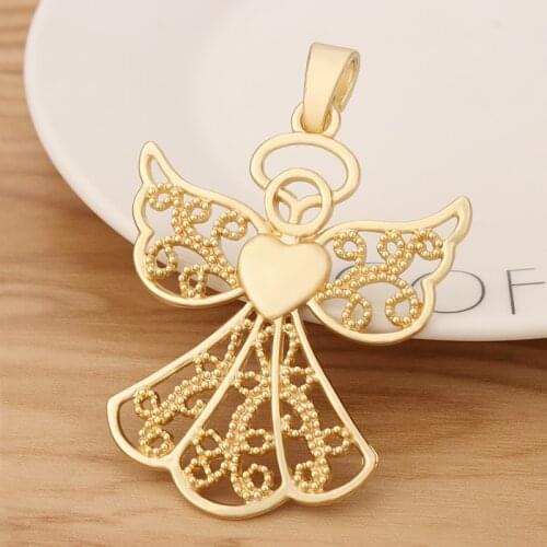 2 Pieces Large Matte Gold Guardian Angel Charms Pendants for Fashion Necklace Jewellery Making Accessories 80x54mm