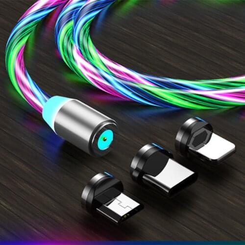 Flowing Light Magnetic Charging Mobile Phone Cable For Android Usb Charger Luminous Lighting Cord Wire For Micro Usb Cable