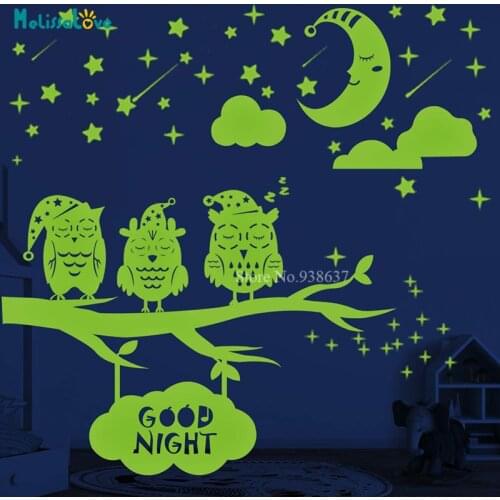 356pcs Glow in The Dark Stars Moon Owls Baby Room Wall Sticker Good Night Quote Decoration Nursery ceiling Party Decal BC007