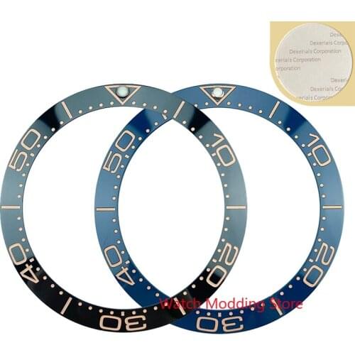 38mm Black/Blue Rose Gold Writing Ceramic Bezel Insert Fit SKX007 SKX009 Sea Master Diver Watch Replace Accessories Lume Pip