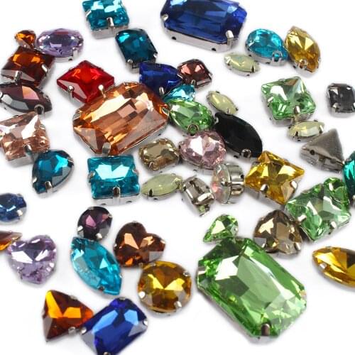 50PCS/PACK Mix Color Mixed Shapes Crystal Glass стразы Sew On Rhinestones With Claw Flatback Sewing Rhinestones For Garment