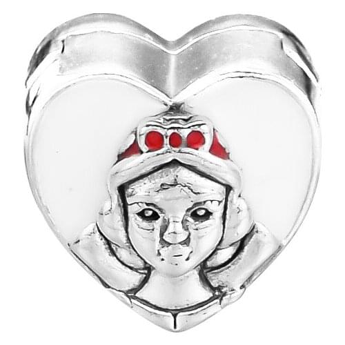 925 Sterling Silver Snow White Portrait Charm, Mixed Enamel Beads Original Jewelry Making Fits For Bracelets QANDOCCI