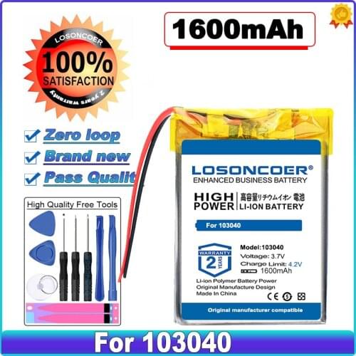 LOSONCOER 1600mah 3.7 V Lithium Ion Polymer Li Polymer 103040 Battery For LED Flashlight Remote Controller Selfie Stick