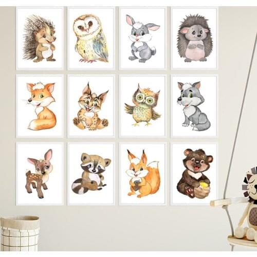 5D DIY Diamond Painting Cartoon Children Room Decoration Poster Fox Rabbit Deer Bear Owl Hedgehog Wolf Wall Art Nordic Poster