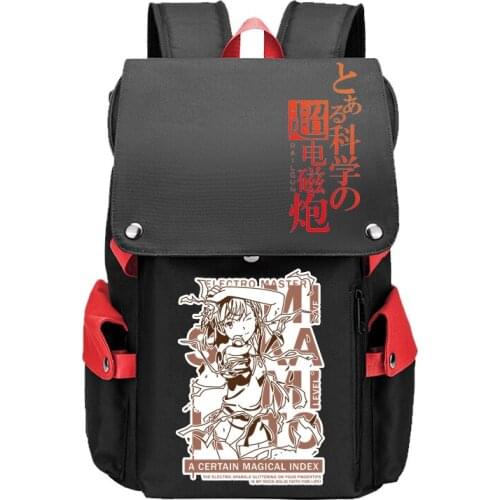 Anime Toaru Kagaku no Railgun USB Port Book bag Backpack Zipper Rucksack Student School Computer Bag Boys Girls Travel Black