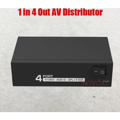 Free Shipping AV Splitter DVD HDTV RCA Video Splitter Box 1 to 4 out 3 RCA Distributor 1 in 4 RCA Audio Video AV Adapter