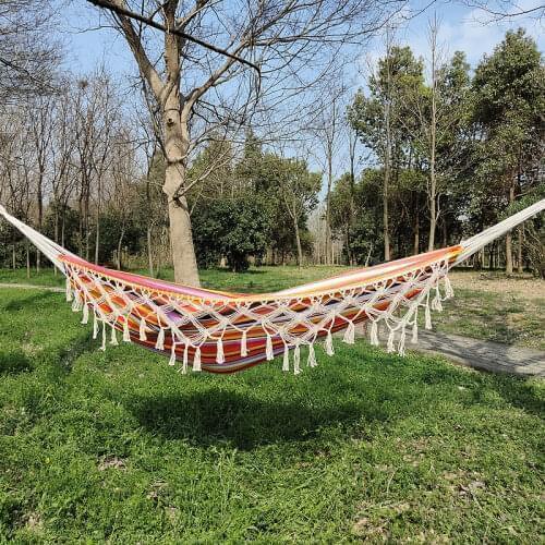 Handmade Boho Large Brazilian Macrame Fringe 2 Person Double Deluxe Hammock Swing Net Chair for Beach, Yard, Bedroom, Patio