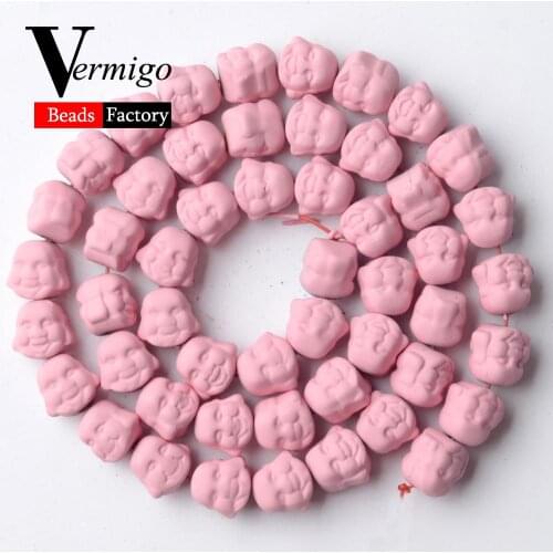 Natural Pink Buddha Head Nanotech Rubber Hematite Minerals Beads For Jewelry Making 8mm Spacer Beads Diy Bracelets 15'Strand