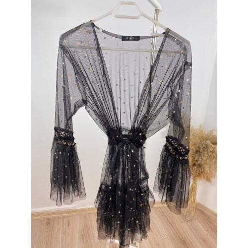 Black Star Short Tulle Kimono