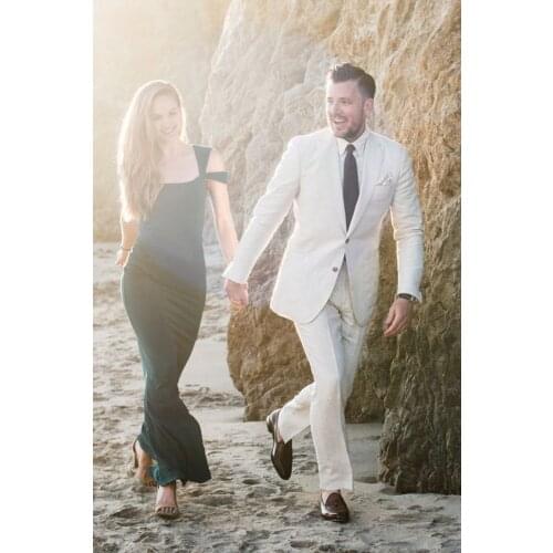 Ivory Beige Linen Beach Men Suit Latest Coat Pant Designs Slim Fit 2 Piece Custom Groom Tuxedo Prom Blazer Masculino Jacket+Vest