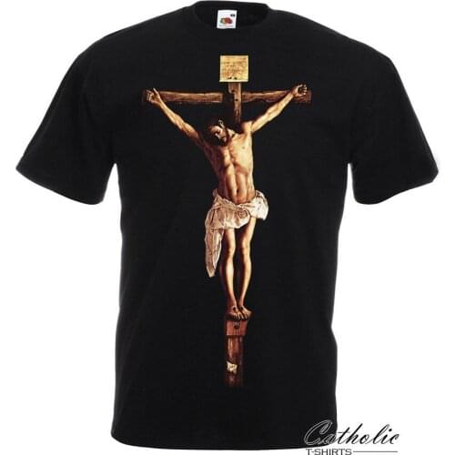 Jesus Christ on The Cross Crucifixion Catholic Christian Black 2020 New Arrival Brand-Clothing Fashion Cotton Graphic T Shirts