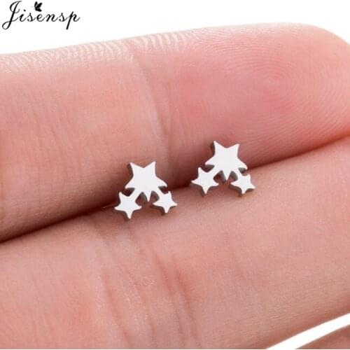 Jisensp New 3 Star Earrings Black Color Stainless Steel Earrings BTS Punk Stud Earrings for Women Jewelry oorbellen