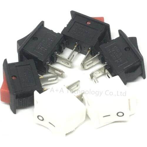 10PCS KCD11 perforate 2pin ON-OFF 3A 250V 10*15MM small boat rocker switch 10x15 power switch white Red and Black New