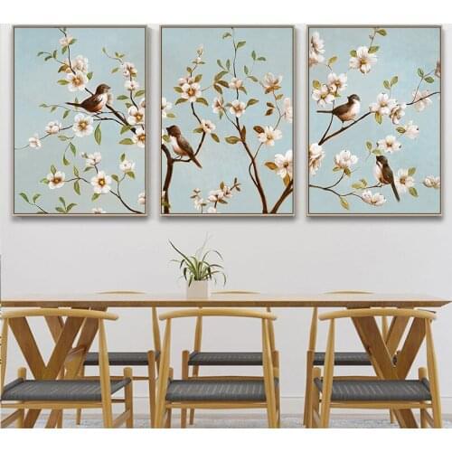 3 Pieces Chinese Style Branches Birds Flowers Poster and Prints Canvas Print Painting Art Wall Pictures for Living Room