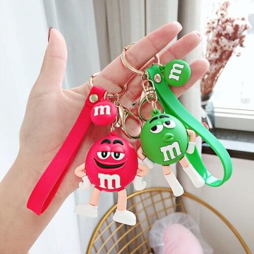 Creative m Chocolate Bean Pendant Keyring Cartoon Doll Couple Keychain Gift Men and Women Backpack Car Key Chains Ornament