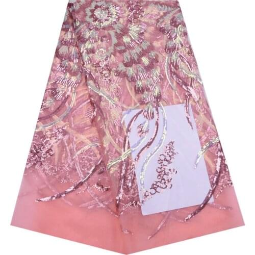 Sequined Lace Fabric Latest African Mesh Lace Fabric Pink High Quality Nigerian French Party Lace Fabric For Tulle Lace 1761