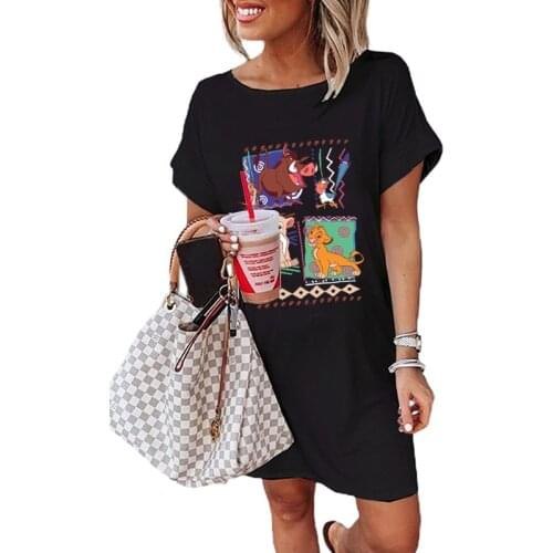 Hakuna Matata Lion King 90s Style Group Shot Summer Dress 2021 Kawaii Cartoon Anime Dress Woman Vintage Dress T Shirt Dresses