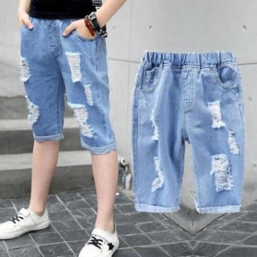 Summer New Childrens Clothing Boy Denim Shorts Fashion Boy Five-point Pants Childrens Pants Boy Shorts Flower Girl Clothing
