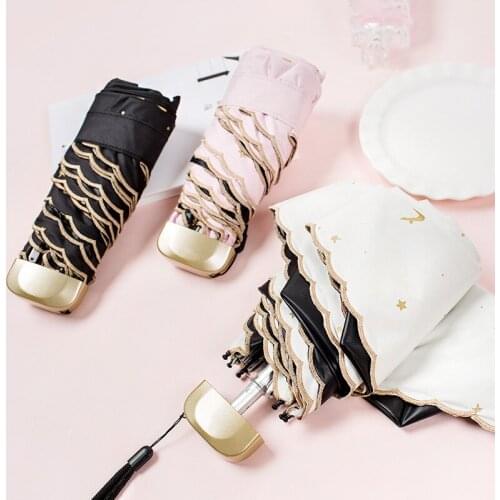 Mini Umbrella Golden Deer Ultralight Mini Sunshade Sun Umbrella Anti-ultraviolet Sun and Rain Umbrella Dual-use 5 Fold Umbrella