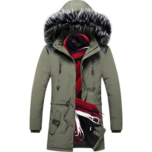 Winter Long Fur Collar Jacket Plus Thick Velvet Lining Warm Hooded Casual Coat Men Windbreaker Cotton Parkas Clothing
