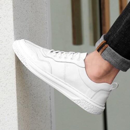 Brand Men Shoes Handmade Genuine Leather Comfortable Fashion Mens Sneakers Autumn Casual Flats Designer Minimalist White Loafers