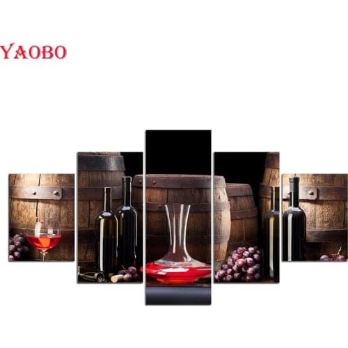 5 pcs set 5D DIY Diamond Painting Red Wine Grape Bottle Diamond Embroidery Cross Stitch Needlework Diamond Mosaic Decor