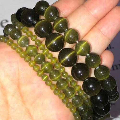 Natural Opal Moon stone Beads ArmyGreen Cat Eye Loose Spacer Beads For Jewelry Making DIY Bracelet Accessories 4/6/8/10/12MM