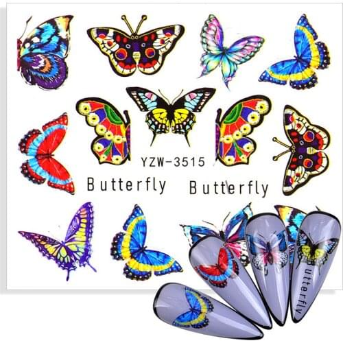 2021 NEW Colorful Butterfly Sliders Blue Black Nail Decal Sticker Bouquet Flower Nail Art Decoration Water Tattoo Manicure Tools