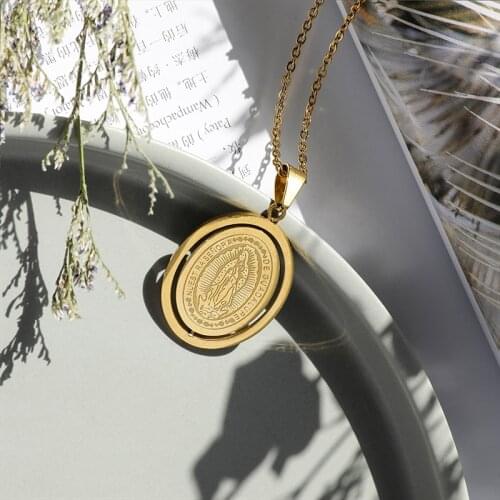 New Arrive Rotatable Virgin Mary Medallion Necklace For Our Lady of Guadalupe Pendant Collier Femme Catholic Jewelry