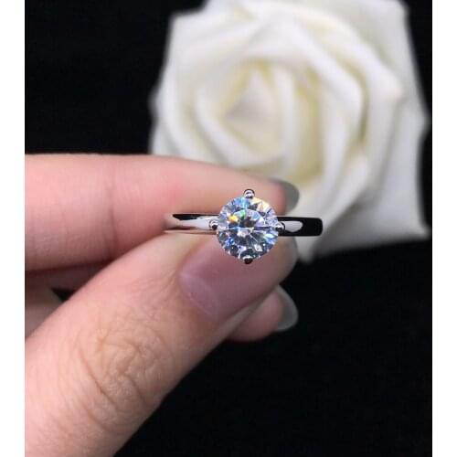 Glittle 1Ct 6.5mm D Color VVS1 Moissanite Engagement Ring AU585 14K White Gold Ring Wedding Diamond Jewelry