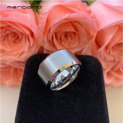 12MM Mens Wedding Bands Tungsten Jewelry Ring Beveled Brushed Finish Comfort Fit
