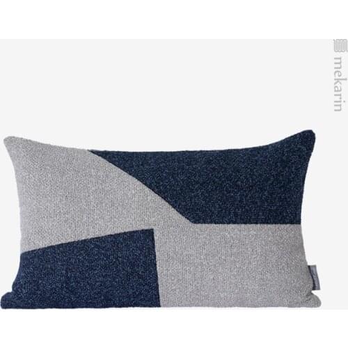 Original design model room sofa cushion light luxury gray and blue two-color stitching waist pillow hotel pillow square pillow