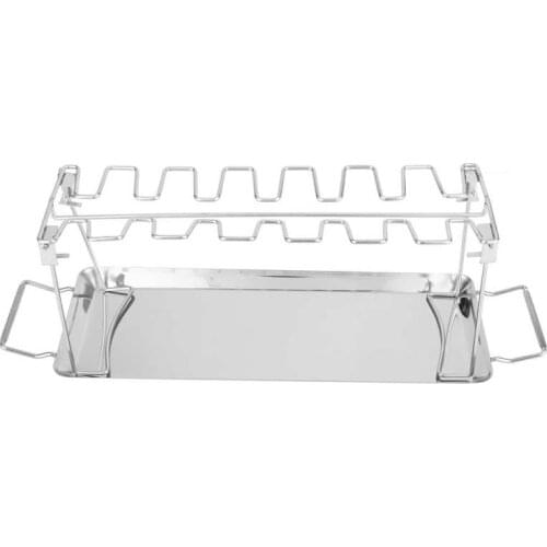 Chicken Leg Grill Rack Foldable Stainless Steel Roaster Stand Chicken Holder with Drip Pan BBQ Tool for Home