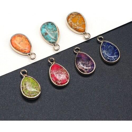 Natural Imperial Jaspers Stone Pendant colorful Elliptical Emperor Stone Charms for Jewelry Making Necklace Bracelet Earring DIY