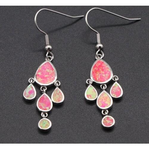 RH0129 Pink Opel Spike Drop Earrings Womens Fashion Jewelry