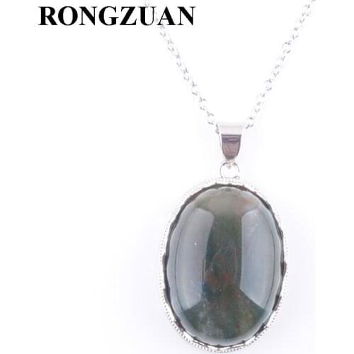 RONGZUAN Natural Pendant Algae Agates Stone Beads Egg Shape Bead Pendant Necklace Silvers Chain Necklace women Jewelry TN3337